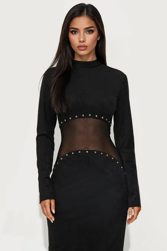 Black mesh panelled maxi dress