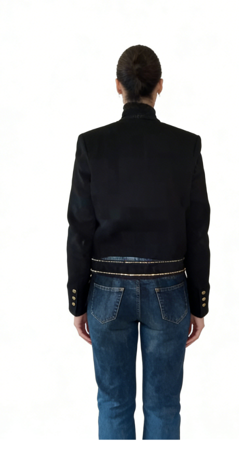 Black military-style short jacket