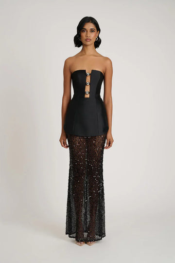 Strapless Peplum Sequined Maxi Dress
