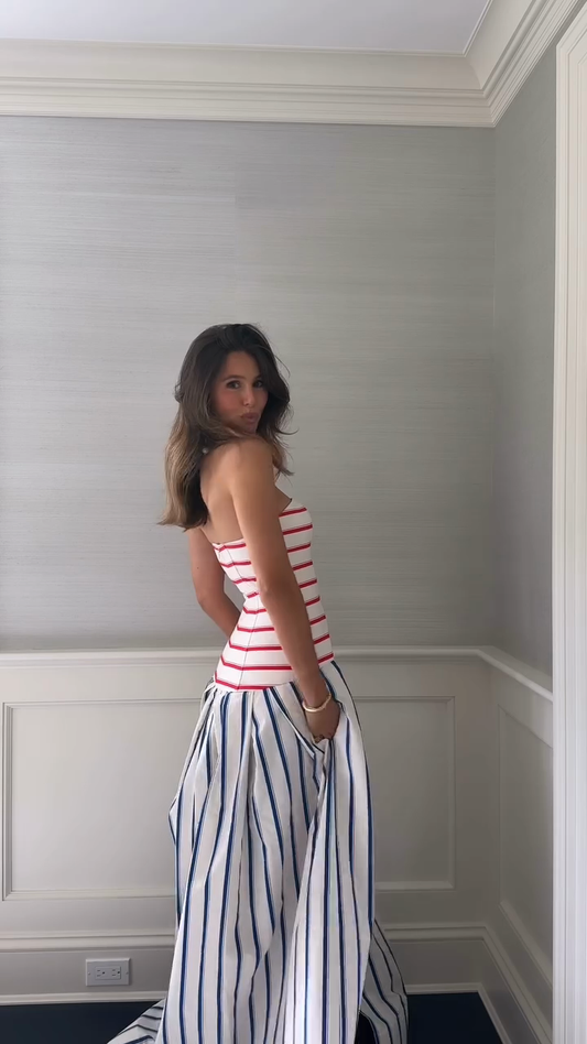 Striped Cotton Maxi Halter Dress