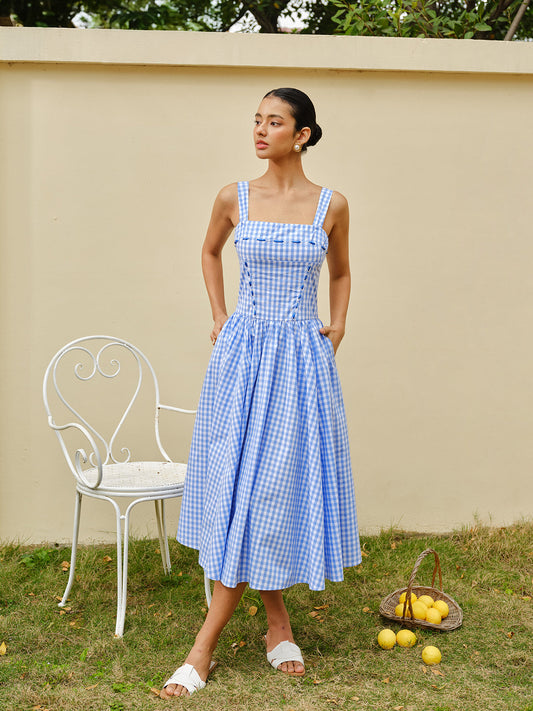 Lace-Up Checkerboard Corset Dress