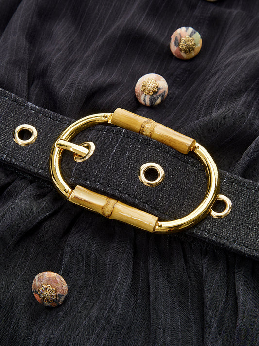 Semi-Sheer Chiffon Floral Print Belted Dress