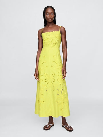 Linen-Blend Embroidered Maxi Dress