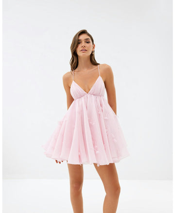 Holiday V-neck Hand-appliqued Dress