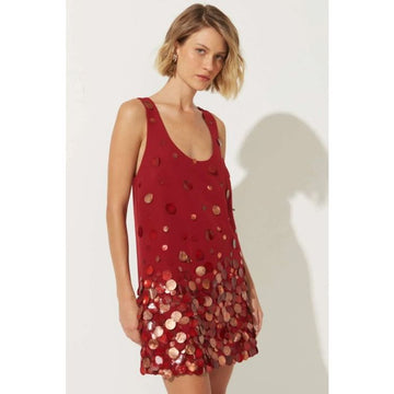 Deep Red Hand-Sewn Shell Dress