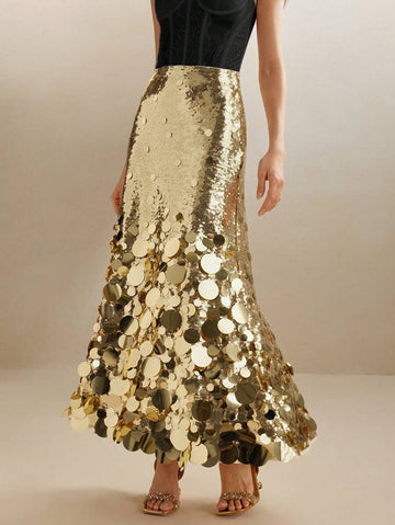 Gold Sequin - Embellished Maxi Skirt