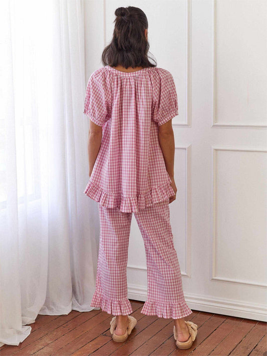 Gingham Ruffled Pajama Set