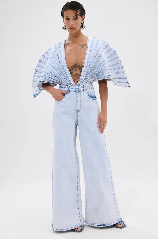 High-Fashion Denim Artwear jumpsuit