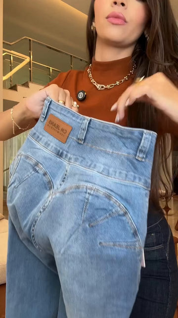 High-Rise Stretch Denim Jeans Slim Fit Classic Casual Style