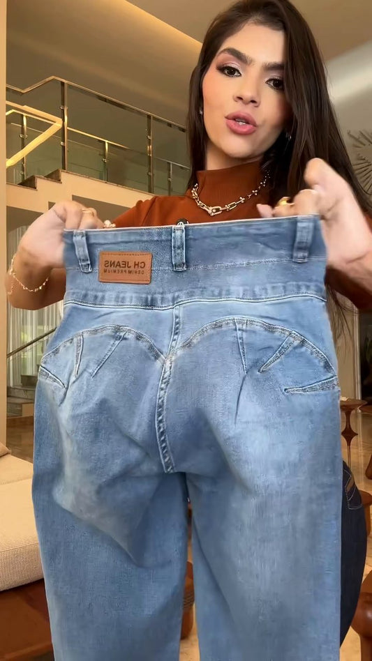 High-Rise Stretch Denim Jeans Slim Fit Classic Casual Style