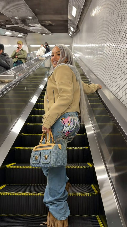 Y2K Floral Graffiti Embroidered Wide-Leg Denim Jeans