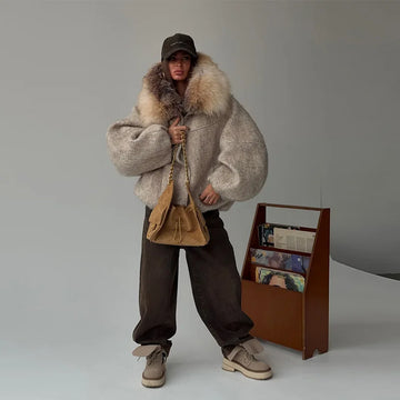 Fur Trimmed Wool Blend Coat