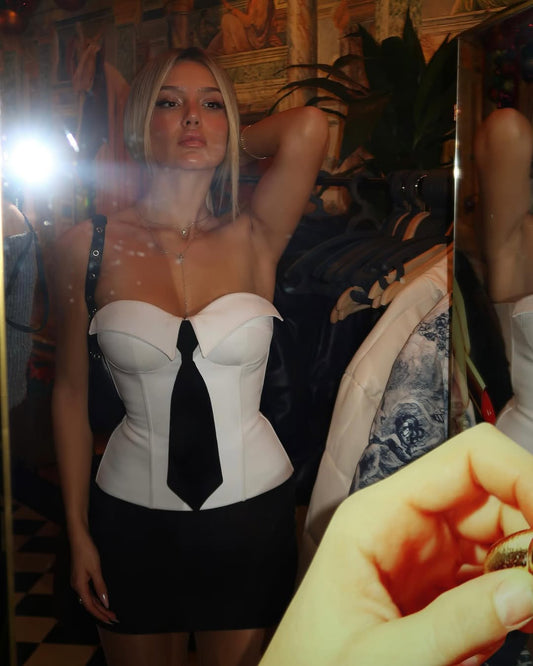 Sweetheart Neckline Necktie Accent Corset Tube Top