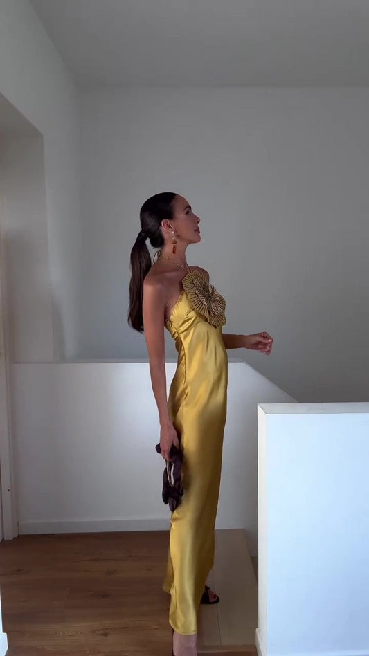 Embroidered flower halterneck maxi dress