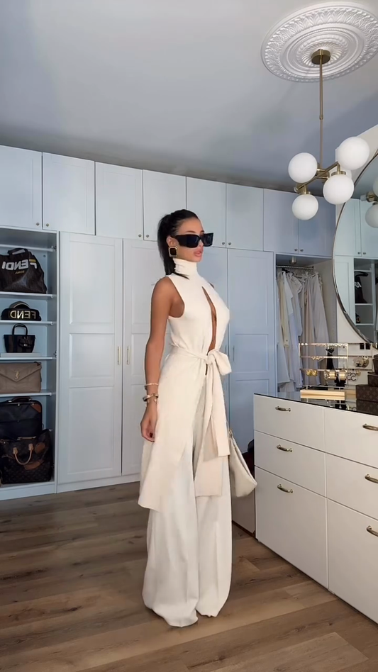 Sleeveless Tie  Waist  Set