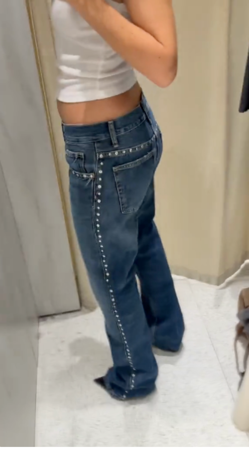 Embellished Flared Blue Jeans